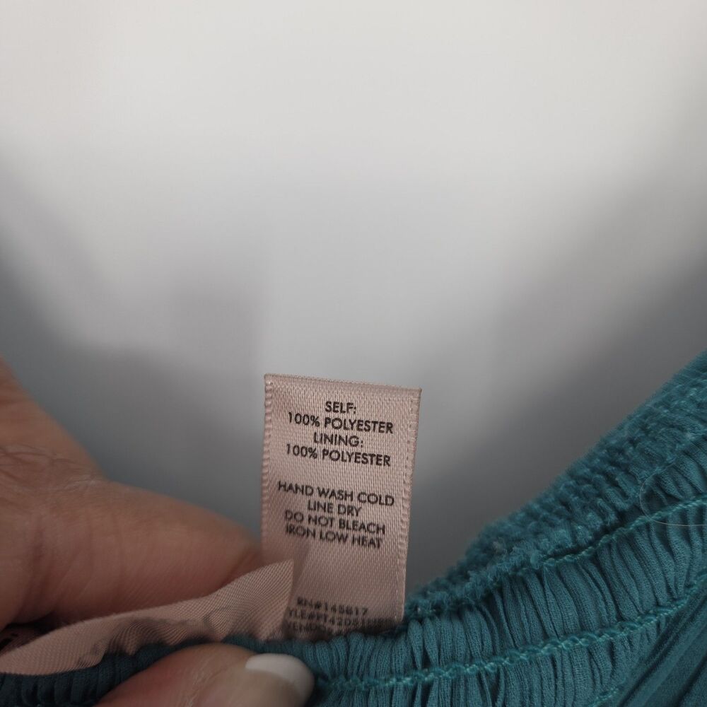Willow & Root Womens Teal Smocked Ruched Tie Front Ruffle Chiffon Blouse Medium - Picture 6 of 8
